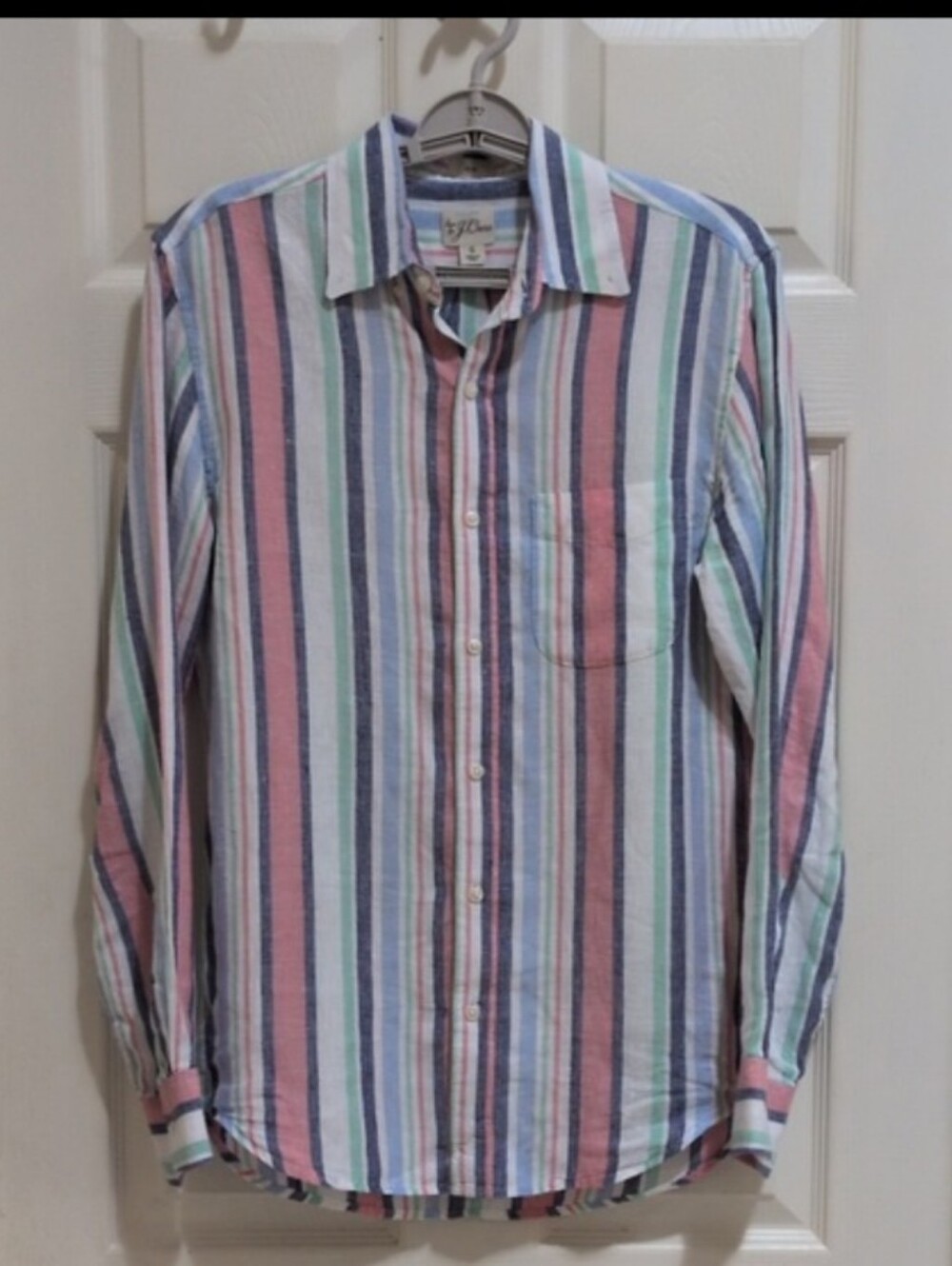 J. Crew Irish Linen Men's Long Sleeve Button Up Casual Shirt Striped Size Small